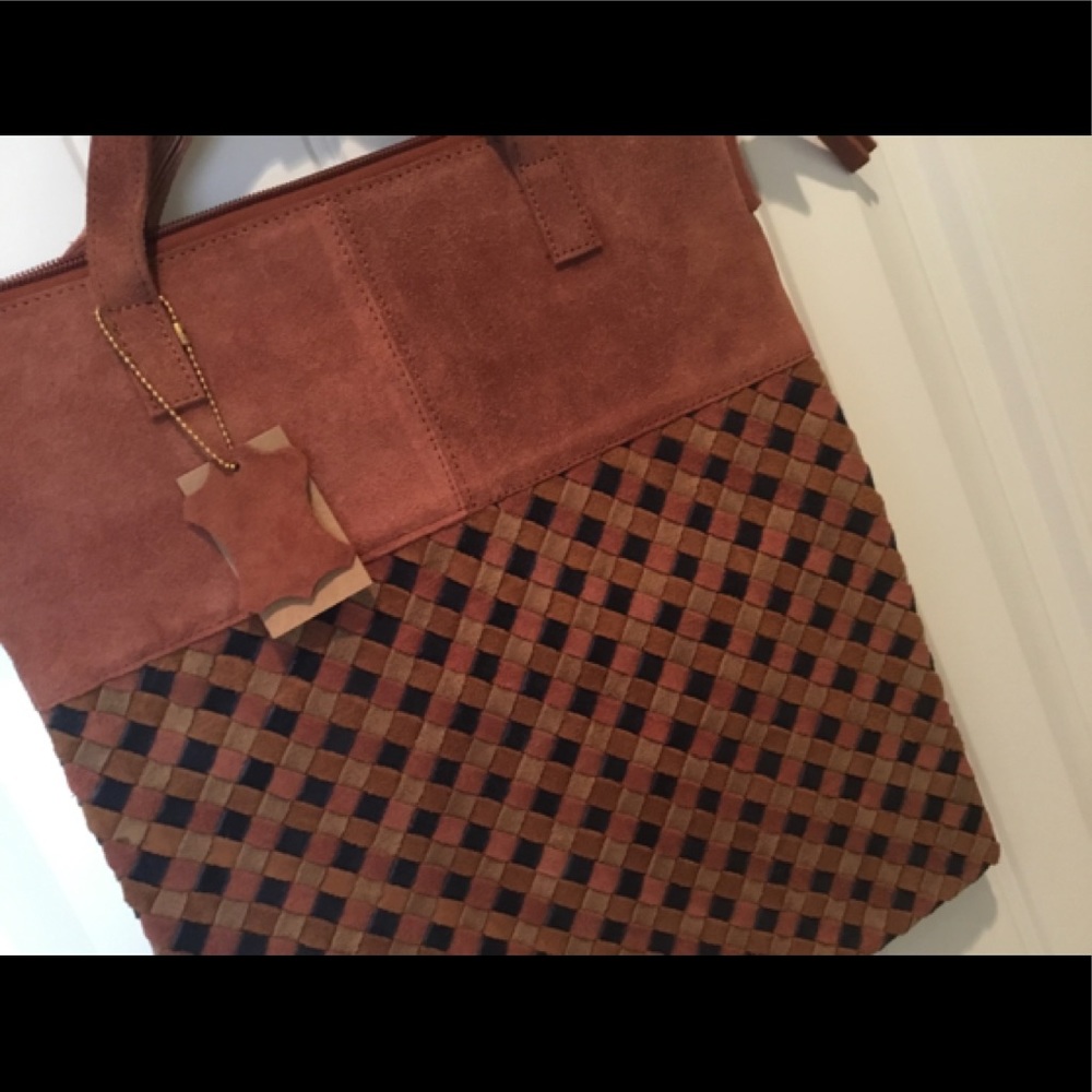 Genuine Suede Weaved Tote Bag. NWT